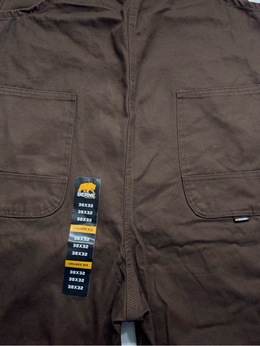 BERNE Double Knee Bib Overalls Mens 38x32 Heavy Weight Canvas Brown Workwear NEW - Picture 12 of 13